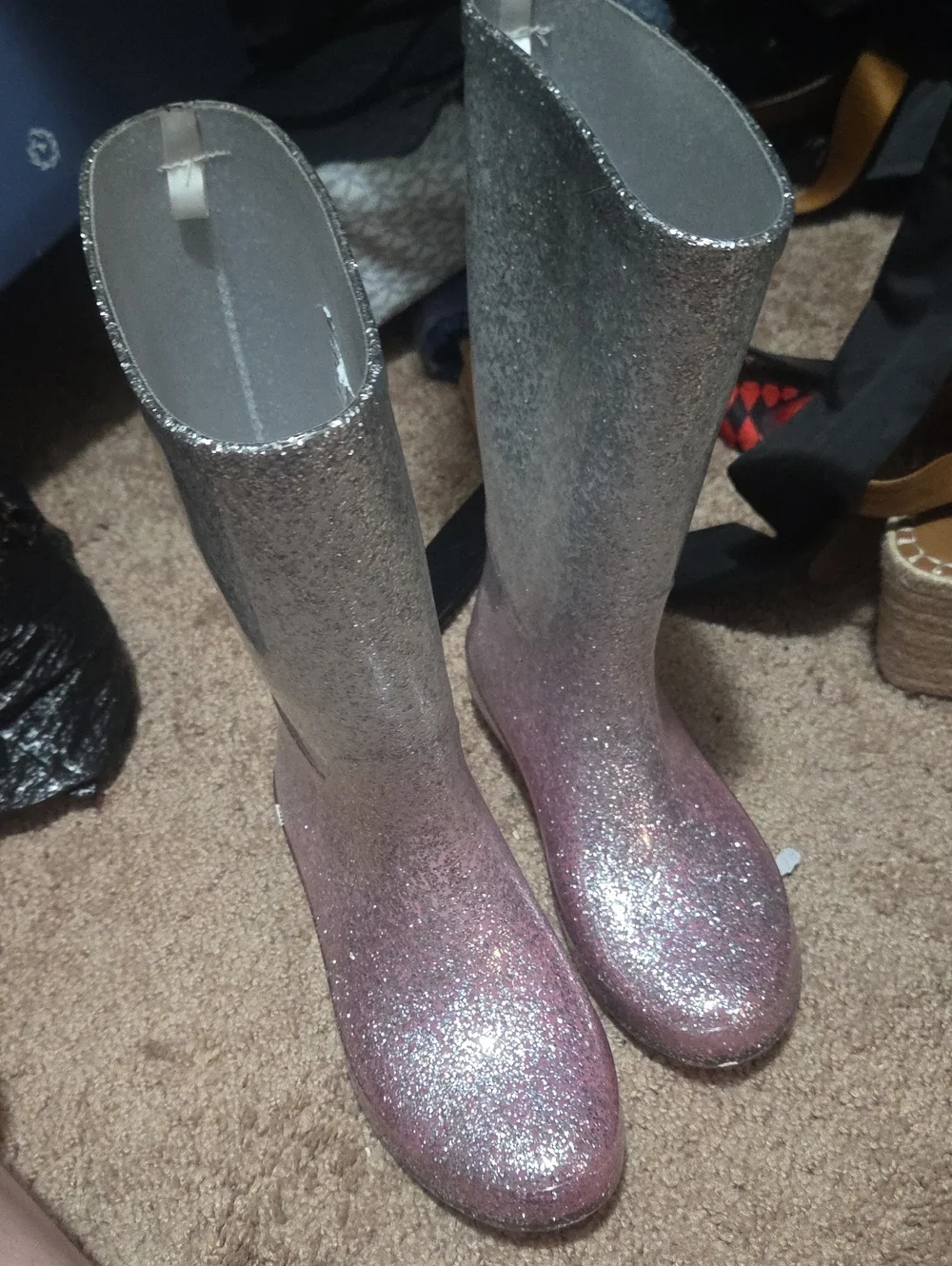Cat & Jack Glitter Ombre Tall Rain Boots - Silver and Pink